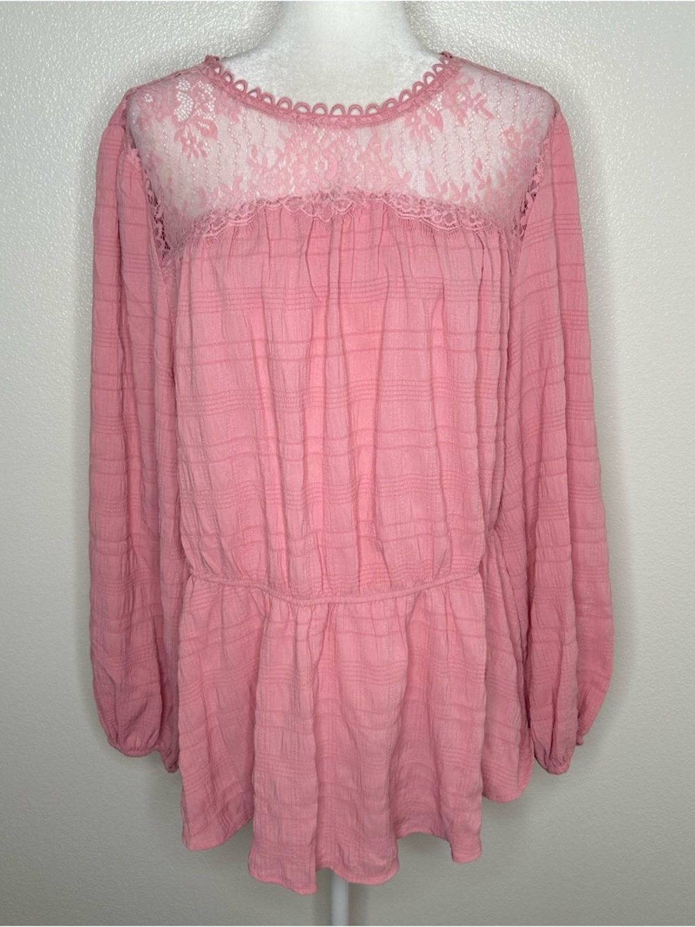 Sweet Rain Womens Light Pink Lace Plus Size 3X Balloon Sleeve Top NWOT